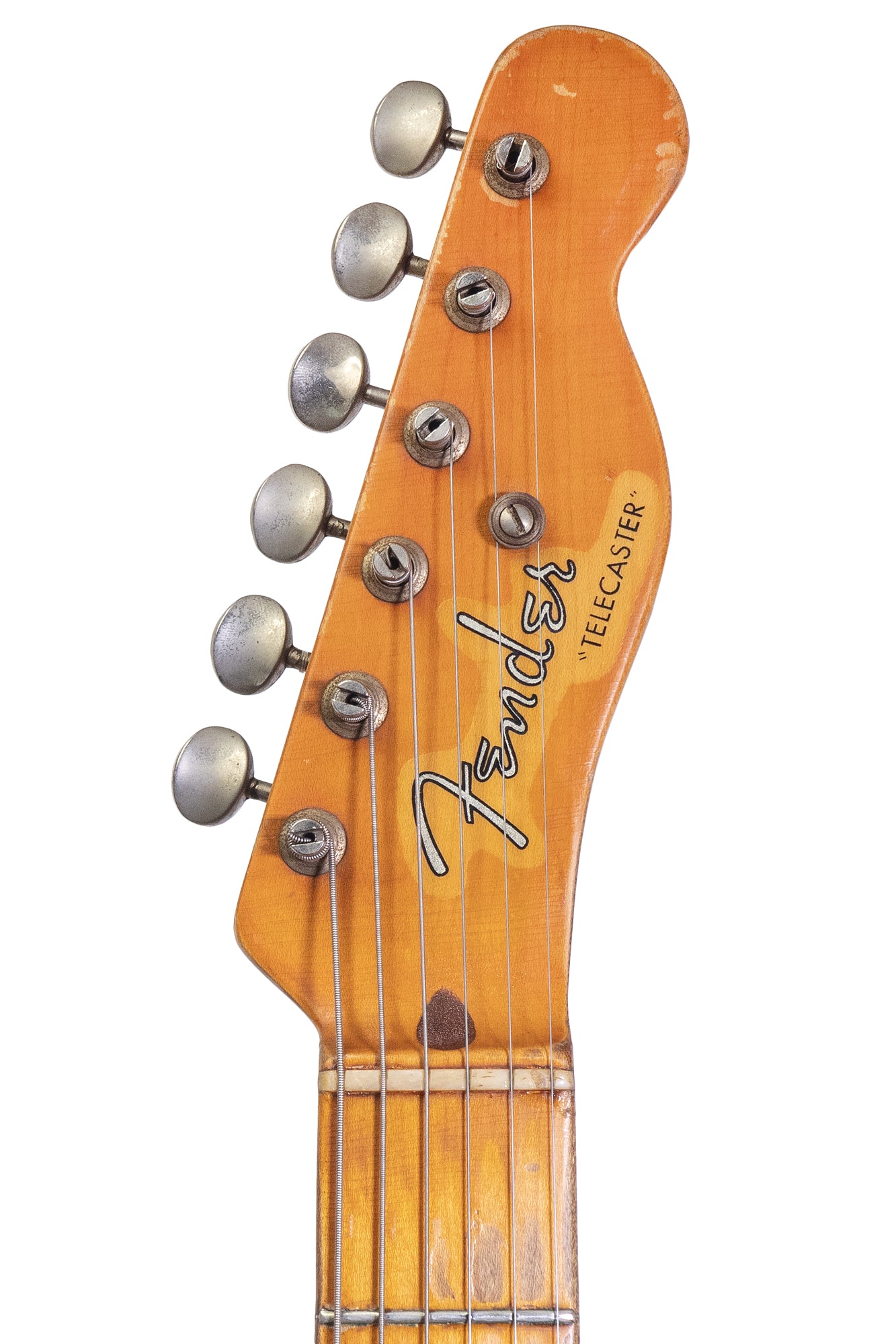 headstock from a vintage 1952 Fender Telecaster electric guitar