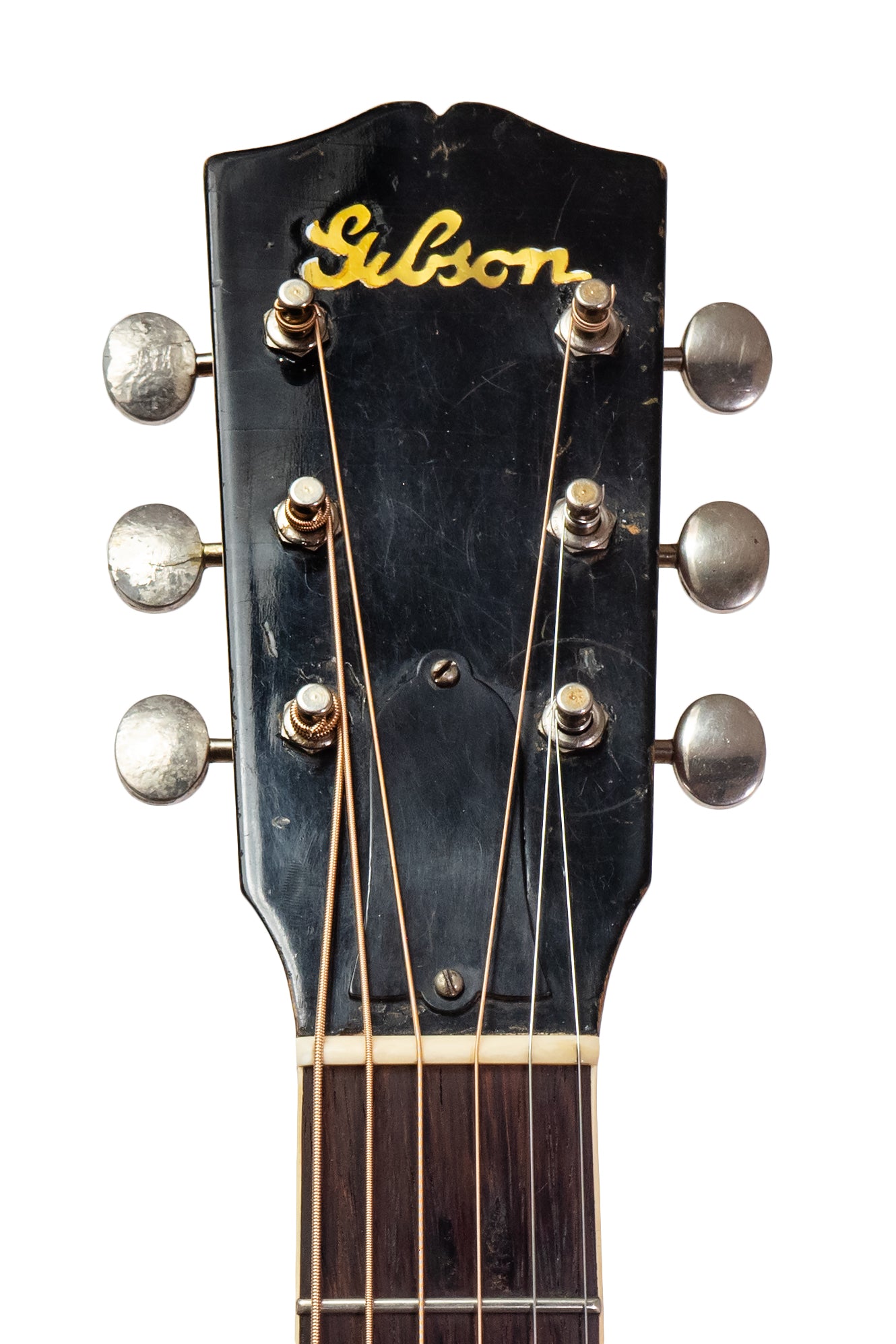 headstock from a Vintage 1941 Gibson J-55 acoustic guitar