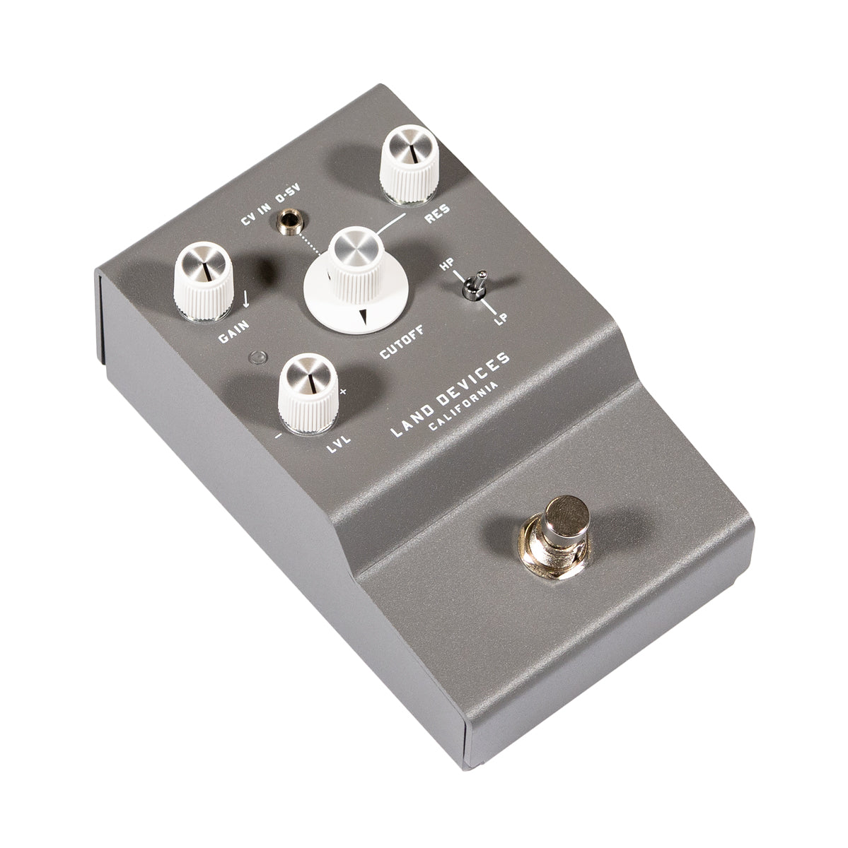 Land Devices Guitar effects pedal with control knobs and branding on a white background