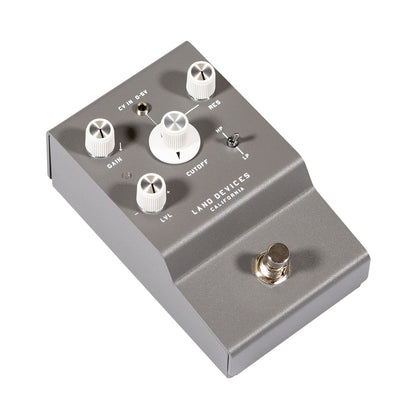 Land Devices Guitar effects pedal with control knobs and branding on a white background