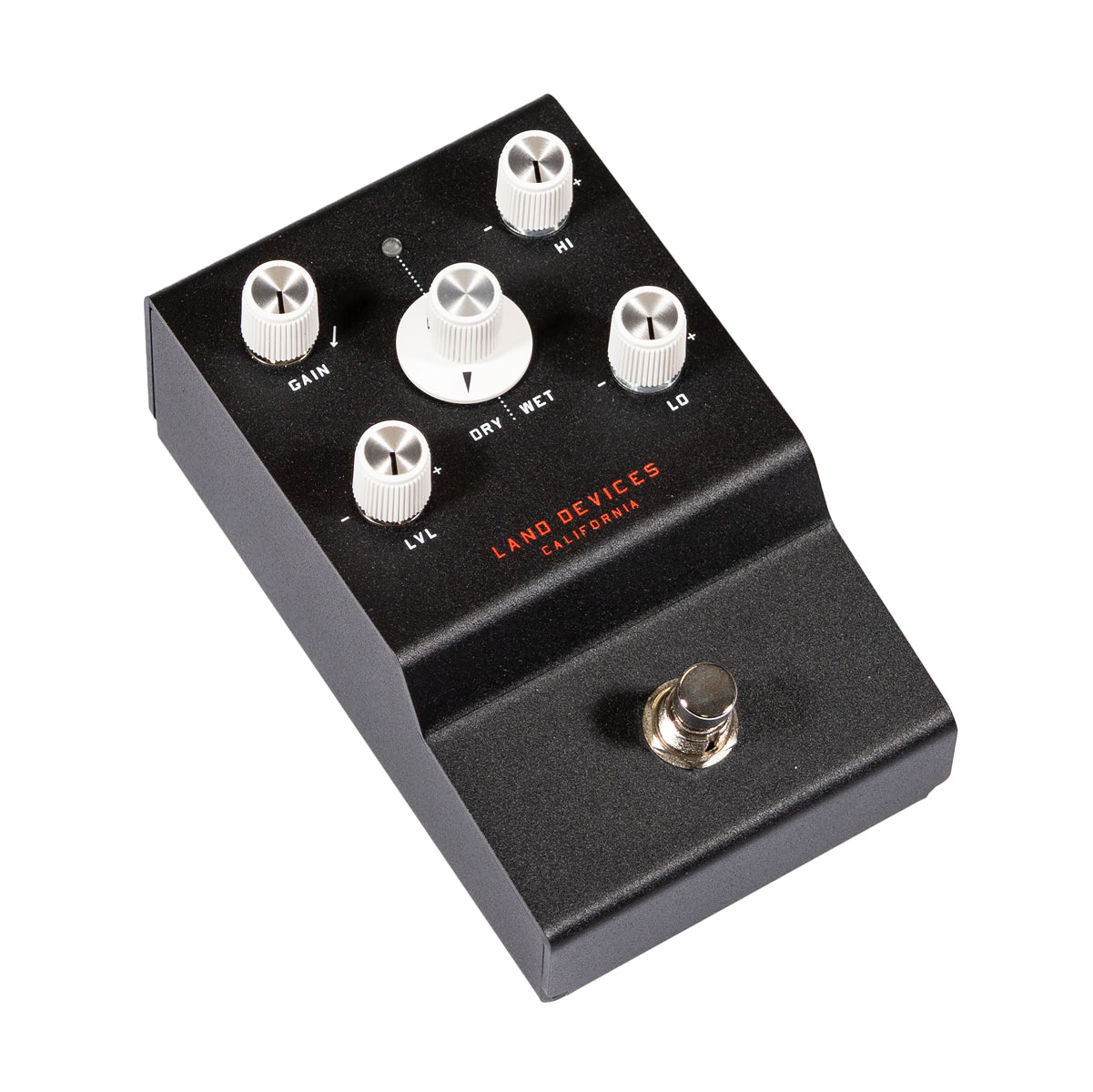Land Devices Hunter effects pedal with five knobs on a white background