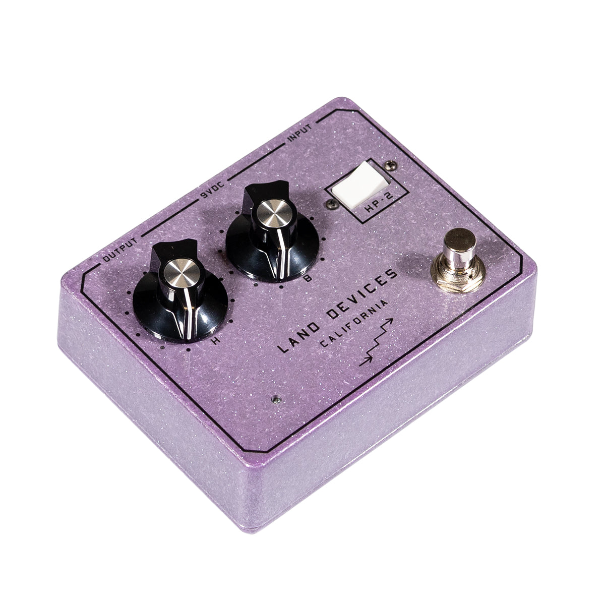 Land Devices HP-2 distortion pedal in Lilac Sparkle finish, right side