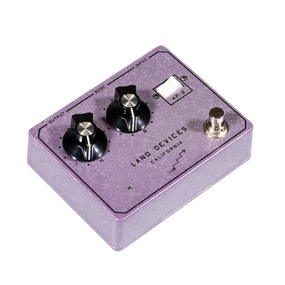 Land Devices HP-2 distortion pedal in Lilac Sparkle finish, right side