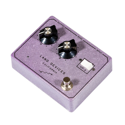 Land Devices HP-2 distortion pedal in Lilac Sparkle finish, left side