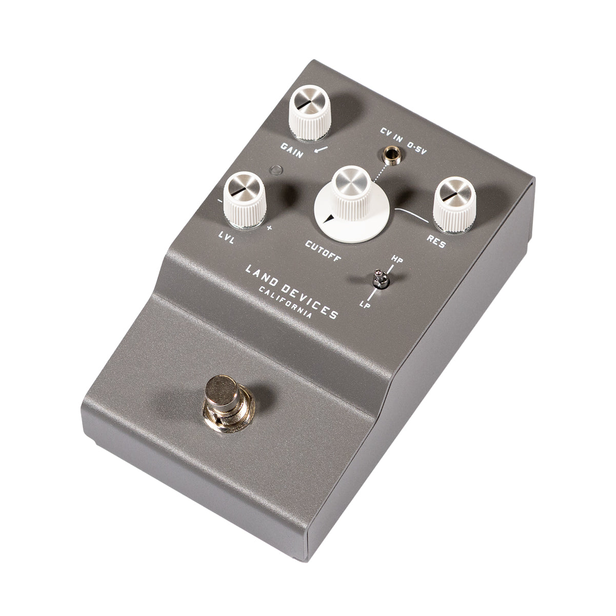 left side of Land Devices Moonbow filter overdrive. Grey enclosure