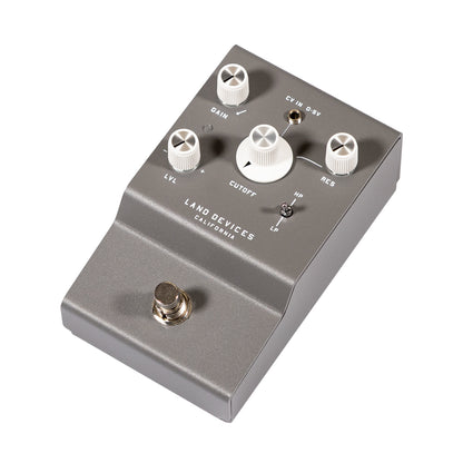 left side of Land Devices Moonbow filter overdrive. Grey enclosure