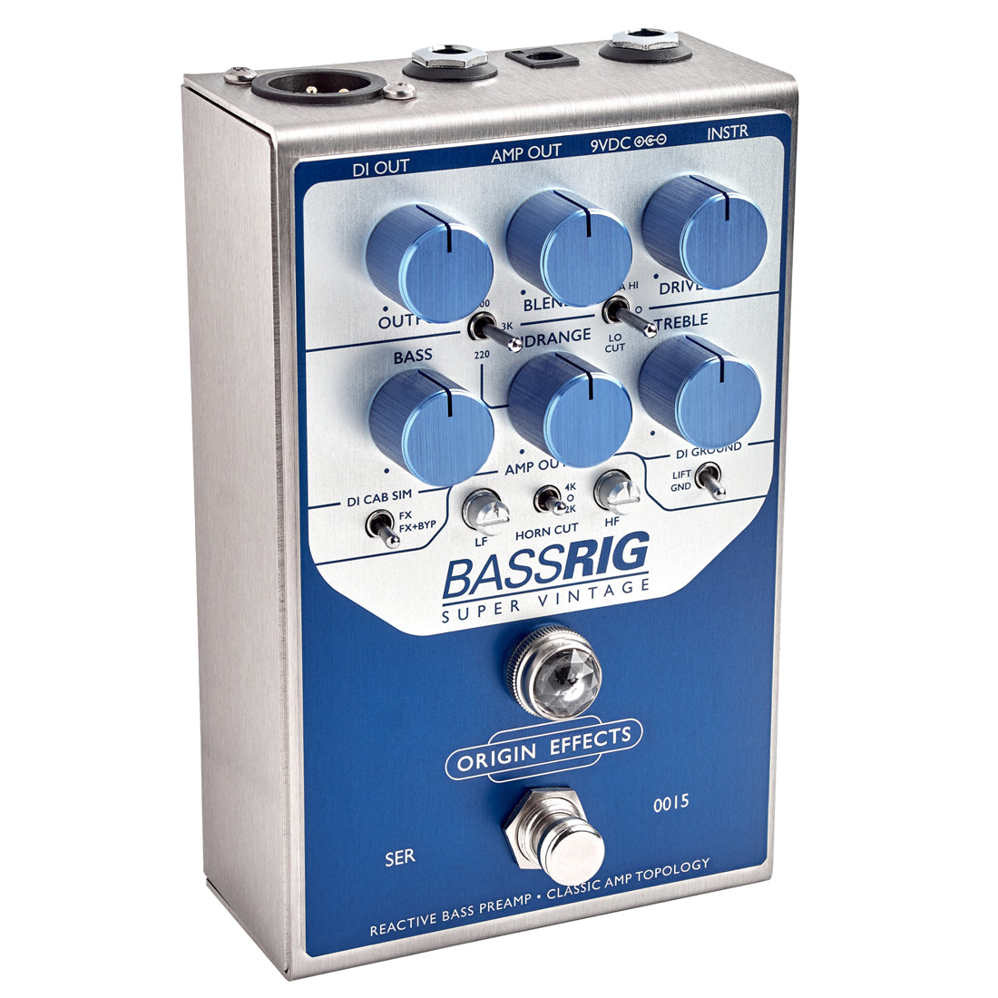 Origin Effects BassRIG Super Vintage blue effect pedal side view