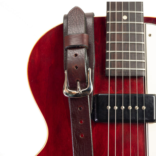 Bear Straps - Slimline Classic Brown & Nickel leather guitar strap 