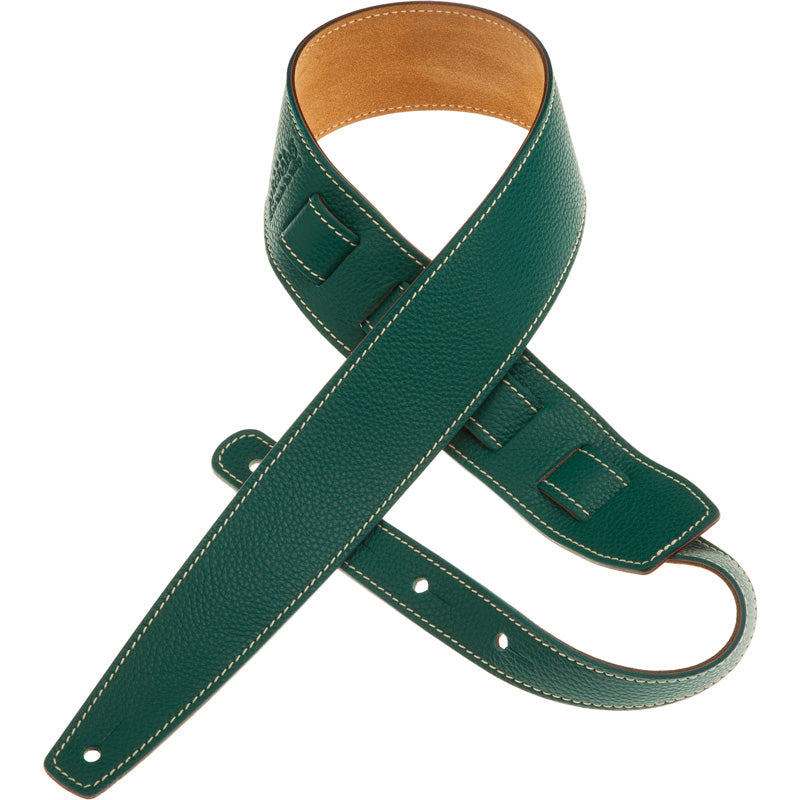 Dark green Italian leather guitar strap