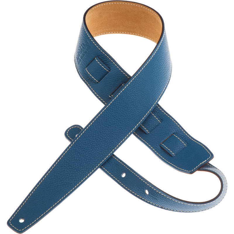 Blue Italian leather guitar strap
