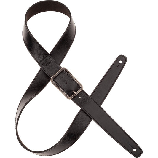 black leather guitar strap with buckle