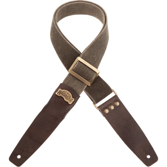 washed olive green cotton guitar strap with gold brass buckle
