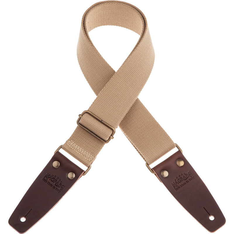 Beige cotton guitar strap with brass buckle