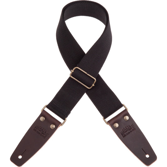 Dark brown cotton guitar strap with brass buckle