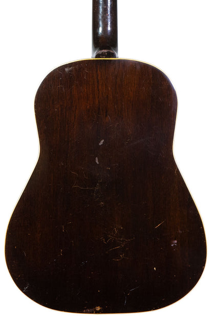 back of Vintage 1942 Gibson J-45 Acoustic guitar with banner headstock