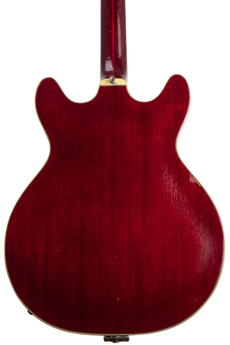 back of a Vintage 1965 Guild Starfire V electric guitar in red