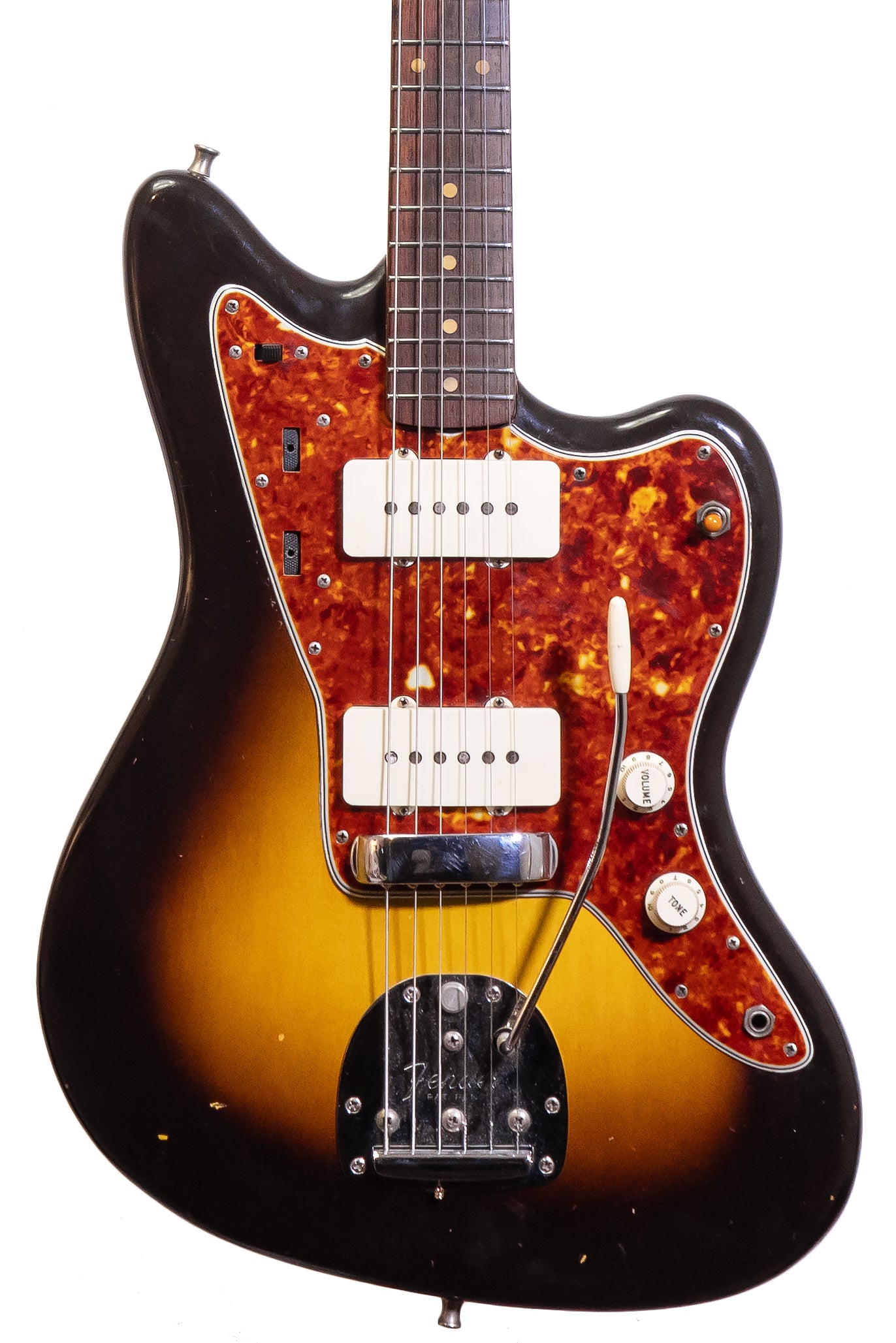 closeup of a vintage 1960 Fender Jazzmaster electric guitar