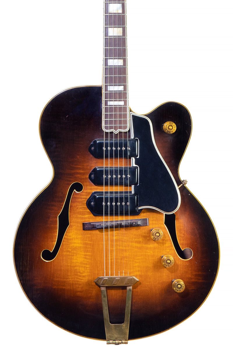 closeup of a vintage 1952 Gibson ES-5 electric archtop guitar