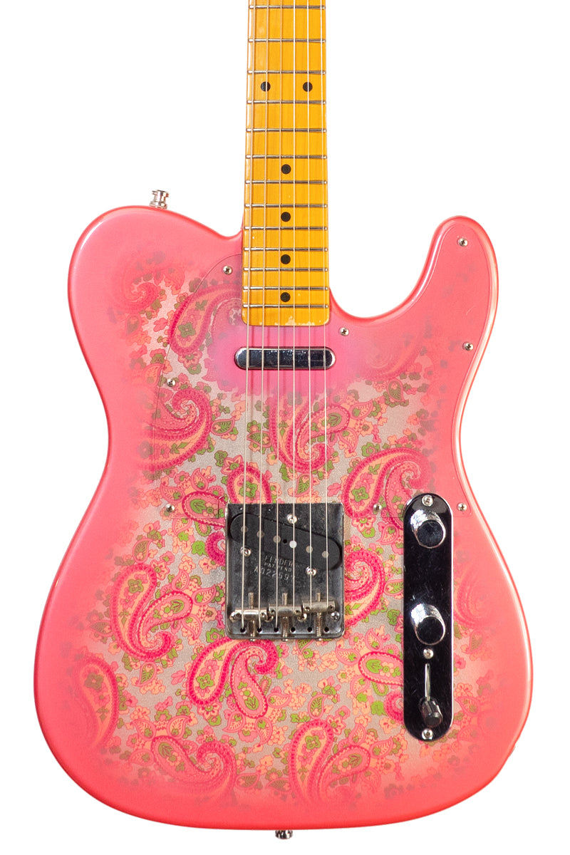 closeup of a Vintage 1985 Fender Telecaster '68 Paisley Reissue electric guitar