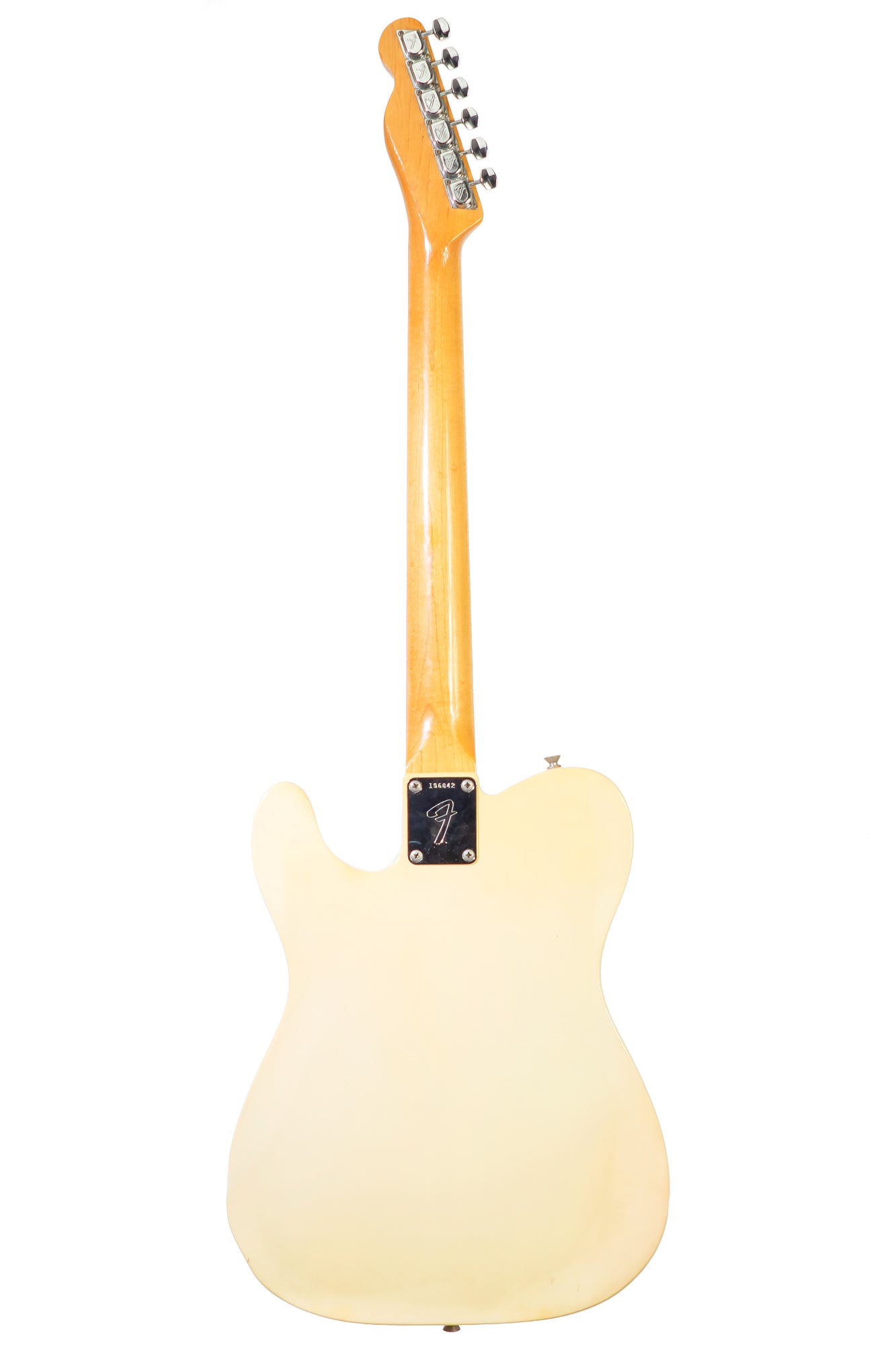 back of a Vintage 1968 Fender Telecaster electric guitar in white