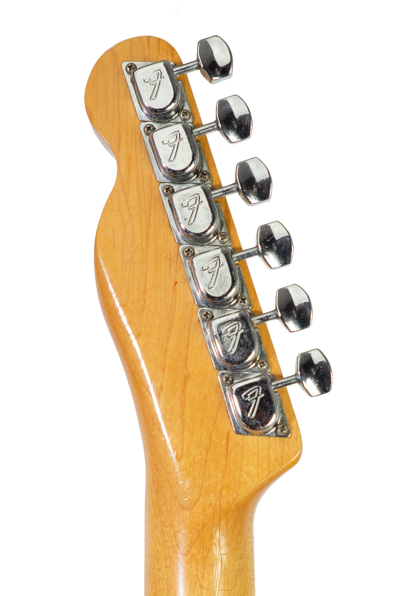 tuners from a Vintage 1968 Fender Telecaster electric guitar in white