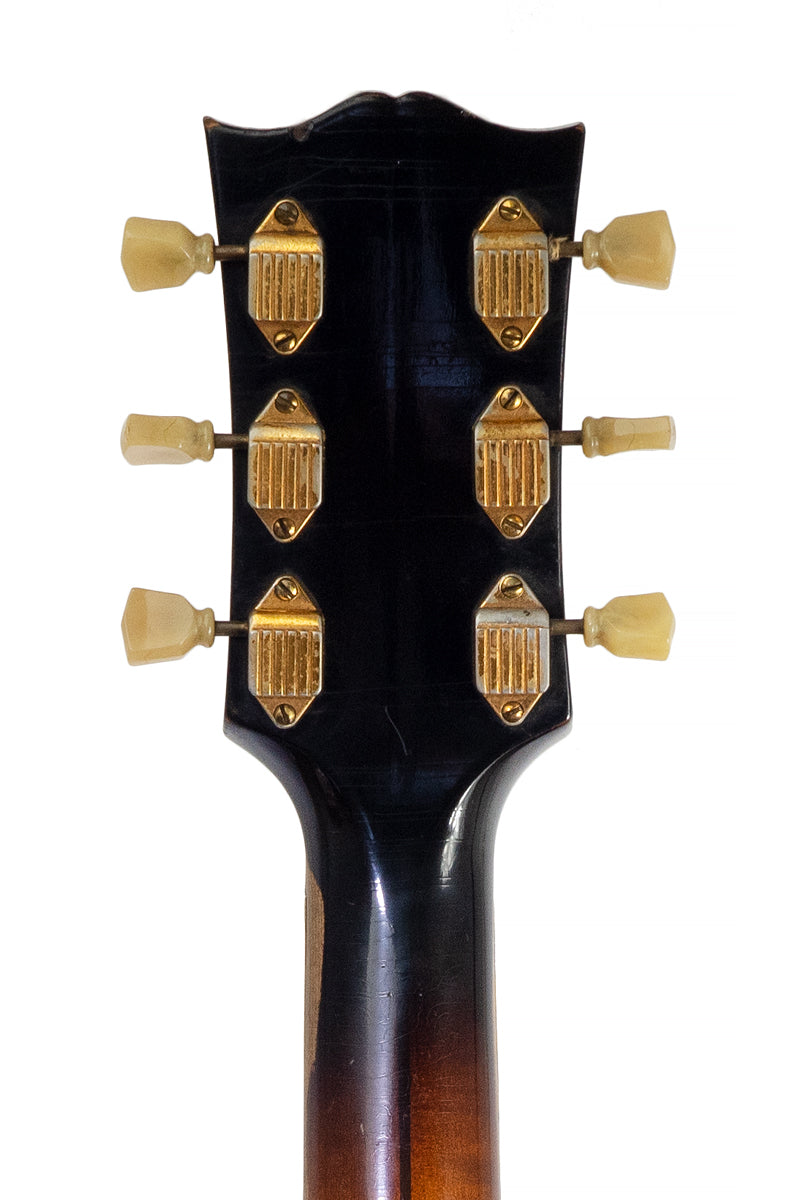 headstock and tuners from a vintage 1952 Gibson ES-5 electric archtop guitar