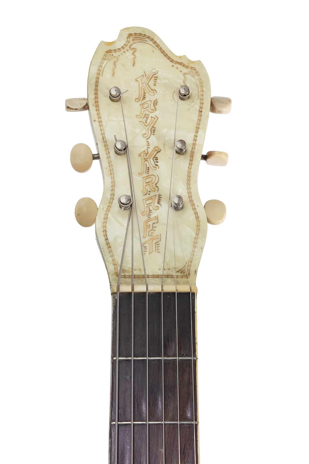 vintage Kay Stromberg-Voisinet Venetian archtop guitar headstock mother of pearl