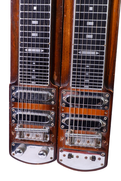 closeup of a 1954 Fender Stringmaster double neck lap steel 